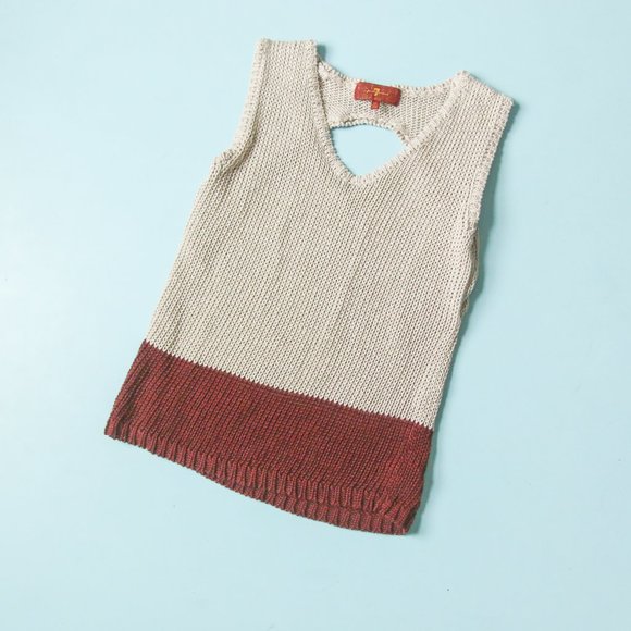 7 For All Mankind Tops - 7 For All Mankind Tan Chunky Knit Sleeveless Keyhole Colorblock Top Size XSmall